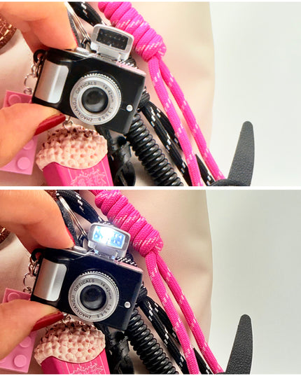 Retro Camera & Popcorn Bag Charm | Pink&Black Details