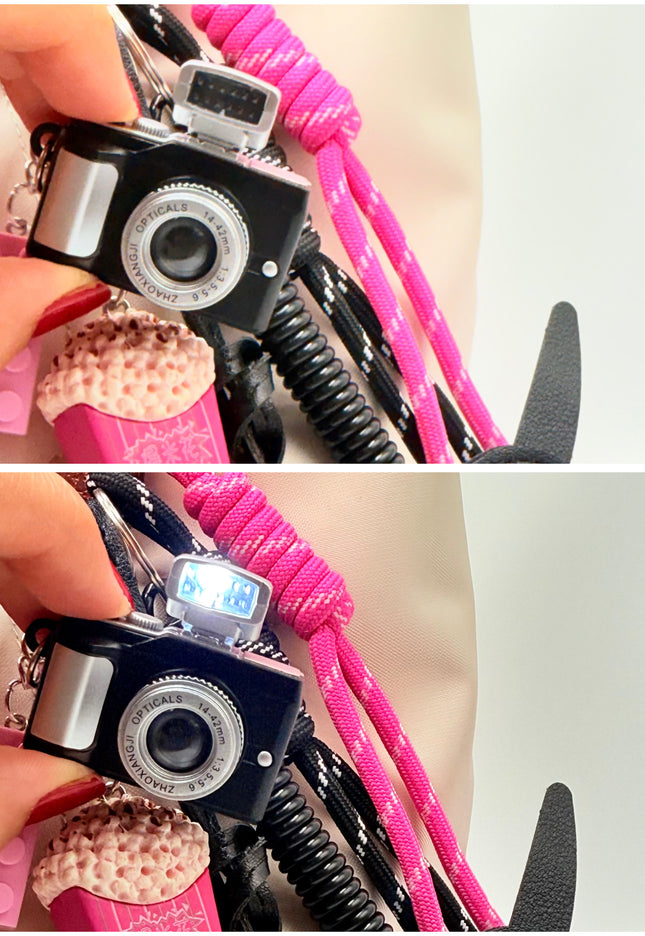 Retro Camera & Popcorn Bag Charm | Pink&Black Details