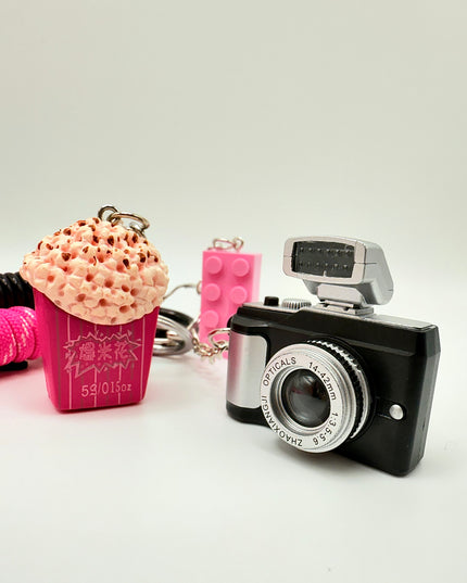 Retro Camera & Popcorn Bag Charm | Pink&Black Details