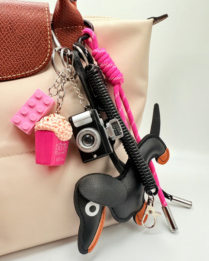 Retro Camera & Popcorn Bag Charm | Pink&Black Details