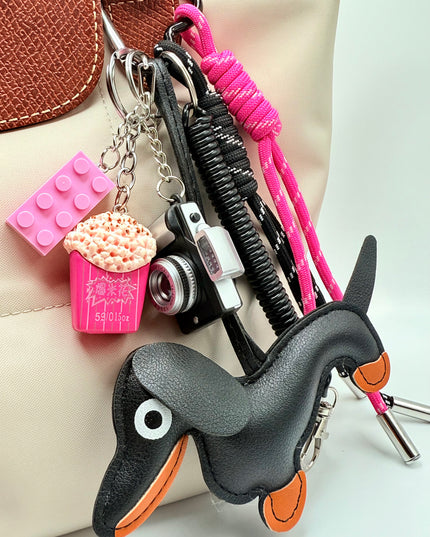 Retro Camera & Popcorn Bag Charm | Pink&Black Details