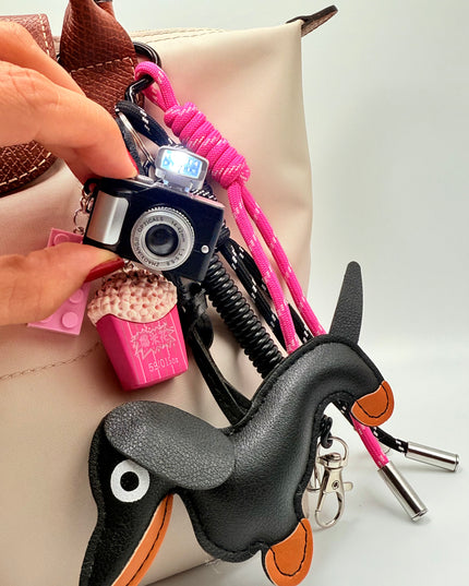 Retro Camera & Popcorn Bag Charm | Pink&Black Details