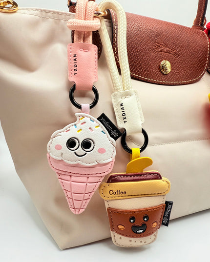 Foodie Face Bag Charms - Fries, Ice Cream, Coffee Cup