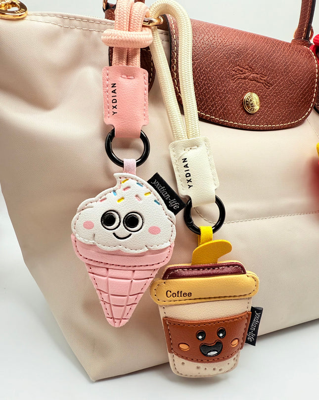 Foodie Face Bag Charms - Fries, Ice Cream, Coffee Cup