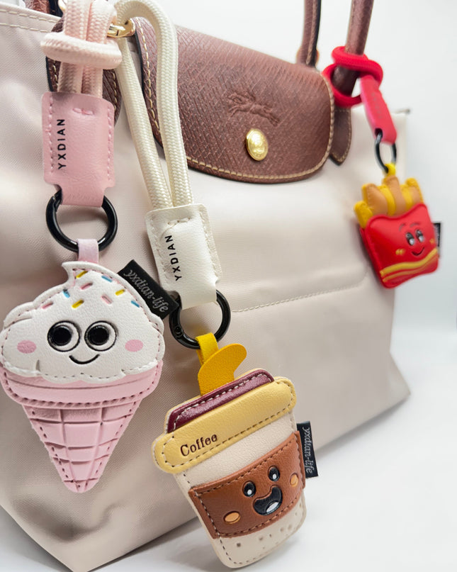 Foodie Face Bag Charms - Fries, Ice Cream, Coffee Cup