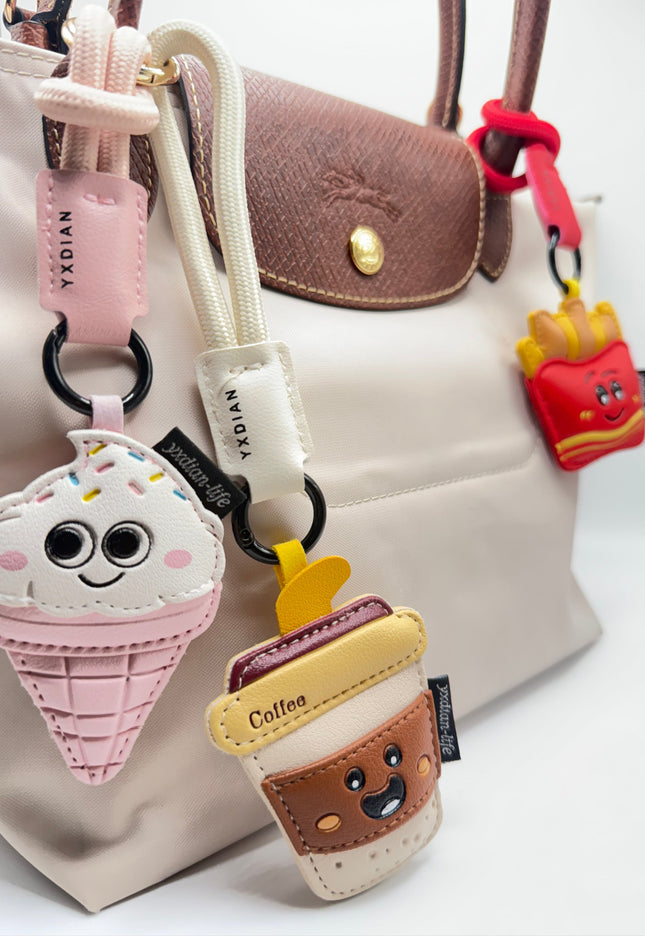 Foodie Face Bag Charms - Fries, Ice Cream, Coffee Cup