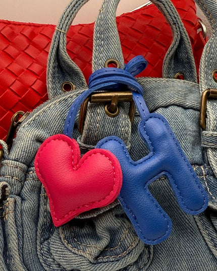 Cute PuLeather Bag Charm- Heart Shape and H