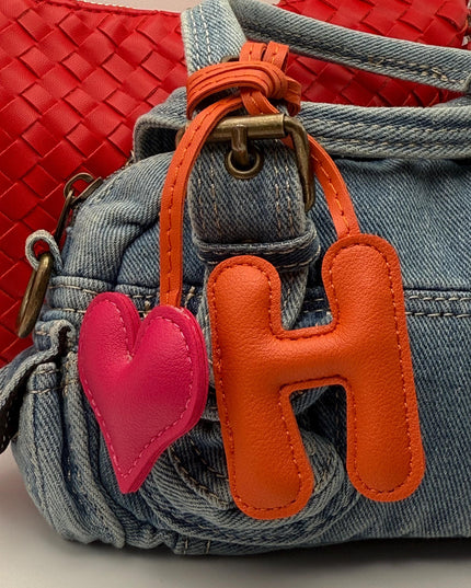Cute PuLeather Bag Charm- Heart Shape and H