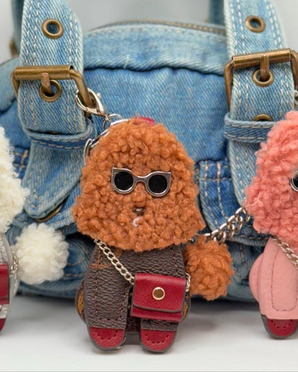 Cool Puppy Bag Charm – Fluffy Dog Keychain with Sunglasses & Outfit | Fun Fashion Accessory | 3 Colors