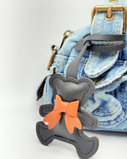 Teddy Bear Bag Charm – Faux Leather Bear Keychain with Bow | Cute Minimalist Bag Accessory | 5 Color Options