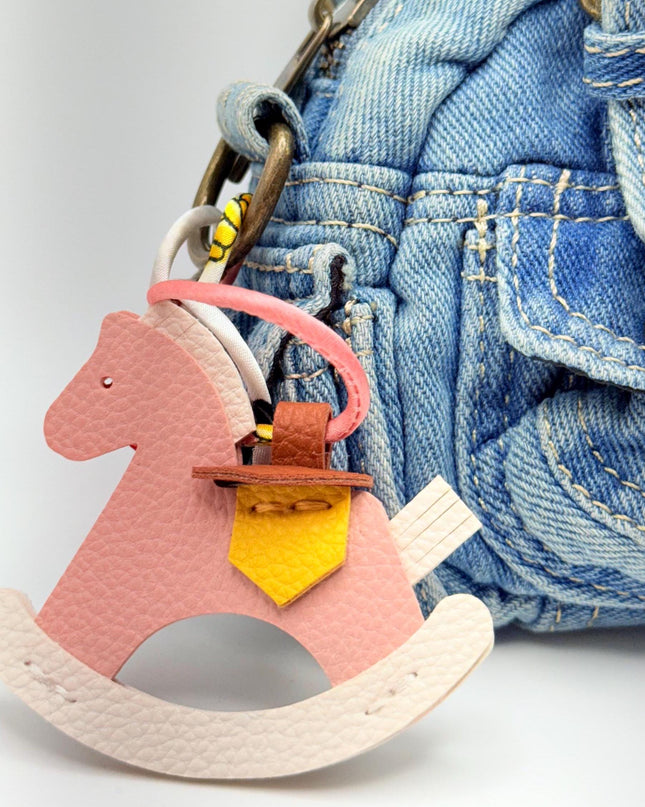 Rocking Horse Bag Charm – Faux Leather Horse Ornament in 4 Colors | Cute Saddle Keychain | Purse or Tote Decoration
