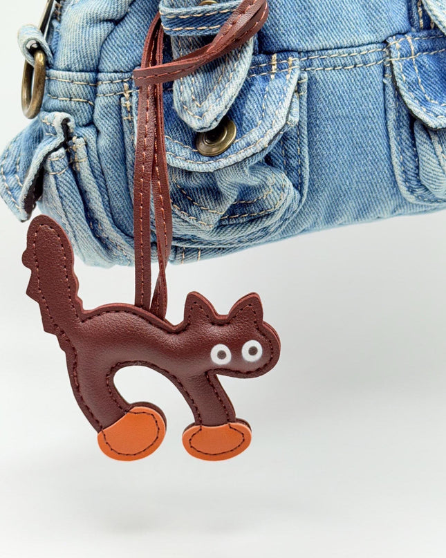 Funny Cat Keychain – Quirky Bag Charm for Cat Lovers | Faux Leather Cat Accessory | 6 Color Options