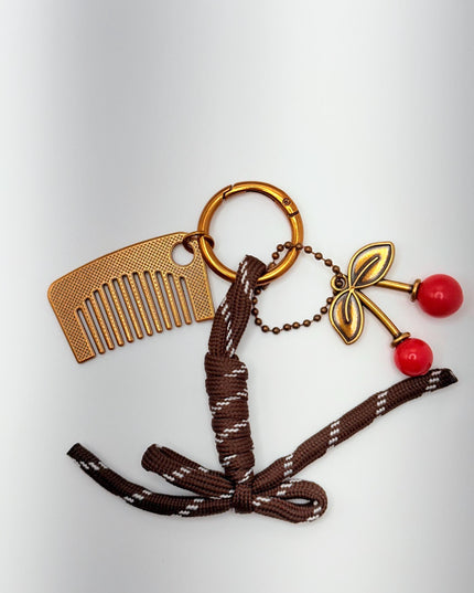 Vintage Cherry & Comb Bag Charm Bundle – Retro Bronze Bag Charm with Cherry