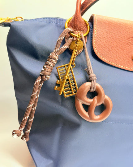 Vintage Key & Abacus Bag Charm with Trendy Pretzel Charm – Retro Bag Charm with Antique Style