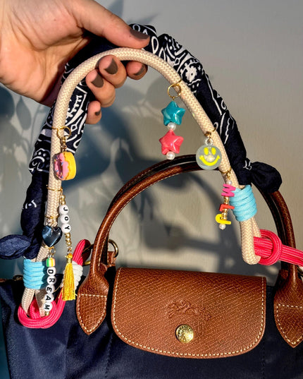 Colorful Rope Bag Strap with Charms – Custom Initials & Beads – Statement Shoulder Strap for Purses