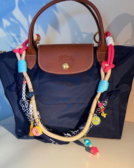 Colorful Rope Bag Strap with Charms – Custom Initials & Beads – Statement Shoulder Strap for Purses