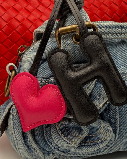 Cute PuLeather Bag Charm- Heart Shape and H