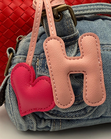 Cute PuLeather Bag Charm- Heart Shape and H