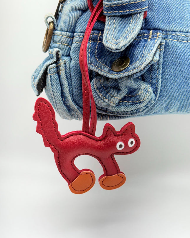 Funny Cat Keychain – Quirky Bag Charm for Cat Lovers | Faux Leather Cat Accessory | 6 Color Options