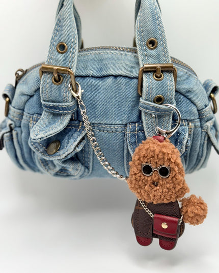 Cool Puppy Bag Charm – Fluffy Dog Keychain with Sunglasses & Outfit | Fun Fashion Accessory | 3 Colors