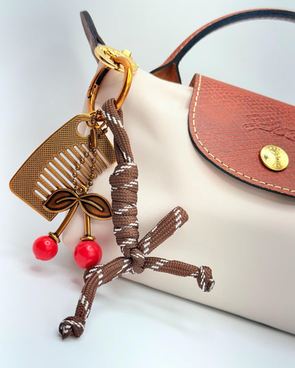 Vintage Cherry & Comb Bag Charm Bundle – Retro Bronze Bag Charm with Cherry
