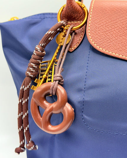 Vintage Key & Abacus Bag Charm with Trendy Pretzel Charm – Retro Bag Charm with Antique Style