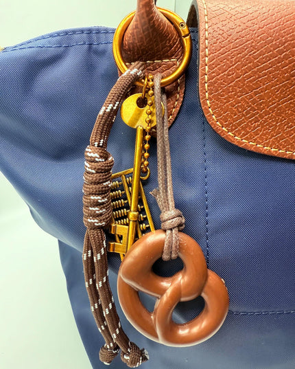 Vintage Key & Abacus Bag Charm with Trendy Pretzel Charm – Retro Bag Charm with Antique Style