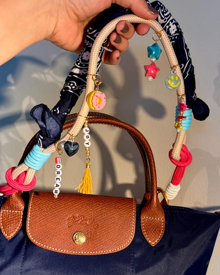 Colorful Rope Bag Strap with Charms – Custom Initials & Beads – Statement Shoulder Strap for Purses