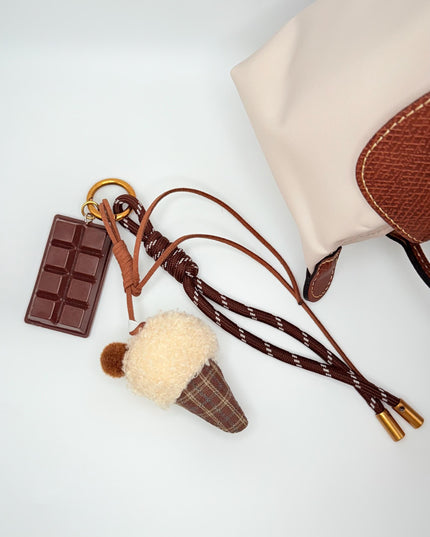 Chocolate Bar & Ice Cream Cone Bag Charm | Cute Y2K Style Keychain | Plush Dessert Keyring | Aesthetic Purse Accessory