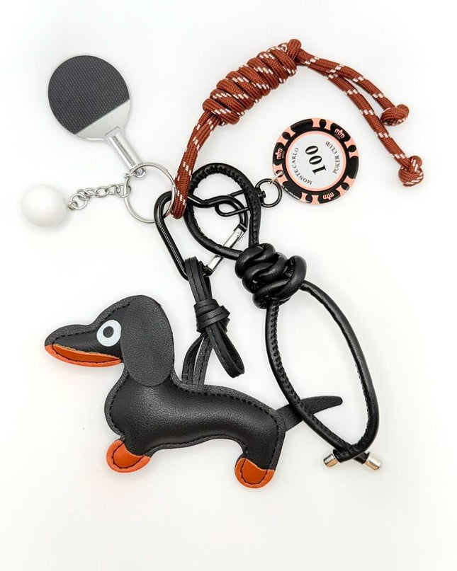 Black Dachshund Bag Charm – Dog Bag Charm Bundle - Ping Pong & Poker Keychain, Dog Lover Gift, Fun Purse Accessory