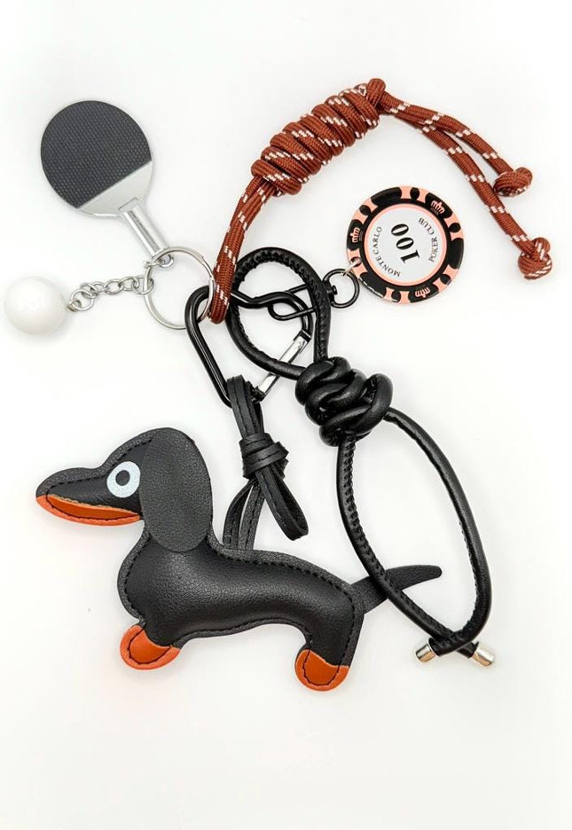 Black Dachshund Bag Charm – Dog Bag Charm Bundle - Ping Pong & Poker Keychain, Dog Lover Gift, Fun Purse Accessory
