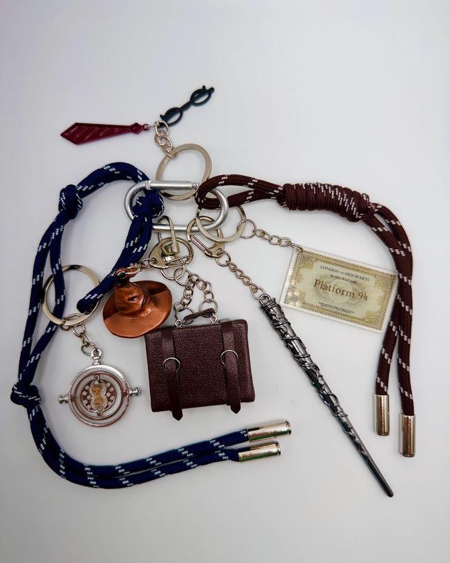 Wizard School Bag Charm - Magic Ticket, Wand & Hat Keychain - Fantasy Book Lover Gift