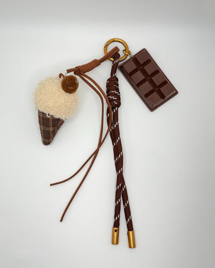 Chocolate Bar & Ice Cream Cone Bag Charm | Cute Y2K Style Keychain | Plush Dessert Keyring | Aesthetic Purse Accessory