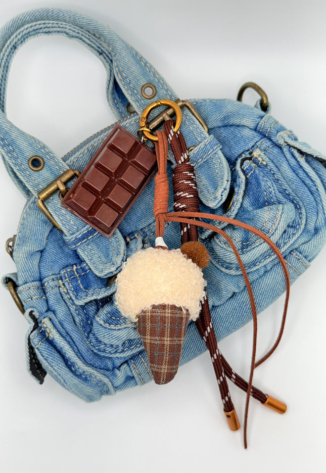 Chocolate Bar & Ice Cream Cone Bag Charm | Cute Y2K Style Keychain | Plush Dessert Keyring | Aesthetic Purse Accessory