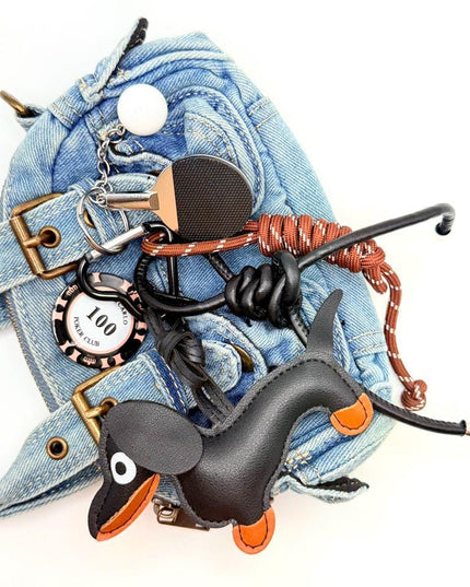 Black Dachshund Bag Charm – Dog Bag Charm Bundle - Ping Pong & Poker Keychain, Dog Lover Gift, Fun Purse Accessory