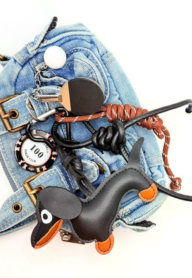 Black Dachshund Bag Charm – Dog Bag Charm Bundle - Ping Pong & Poker Keychain, Dog Lover Gift, Fun Purse Accessory