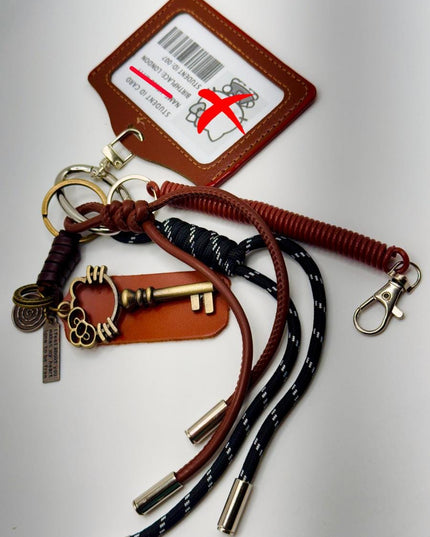 ID Bag Charm - Vintage Key & Leather Card Tag - School Theme Keychain Gift