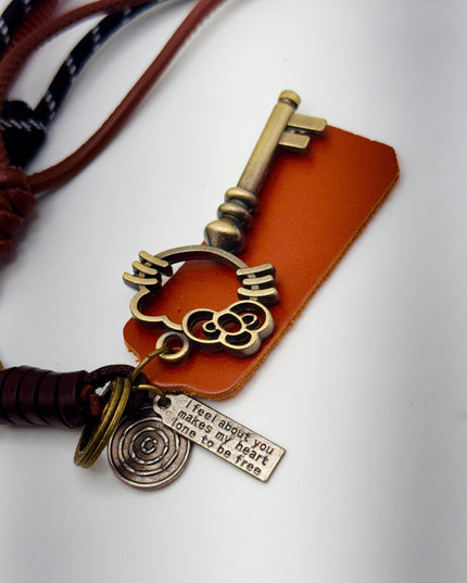 ID Bag Charm - Vintage Key & Leather Card Tag - School Theme Keychain Gift