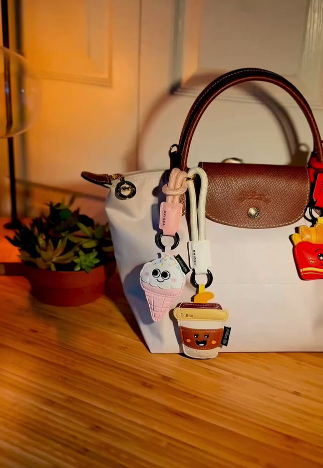 Foodie Face Bag Charms - Fries, Ice Cream, Coffee Cup